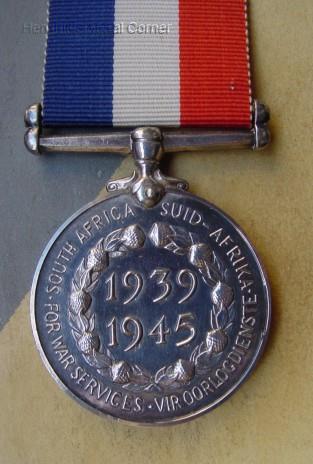 South Africa Medal for
War Services, reverse