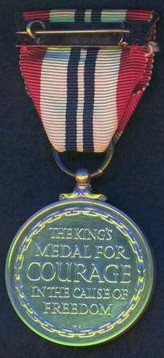 King's Medal for Courage in the Cause of Freedom, reverse